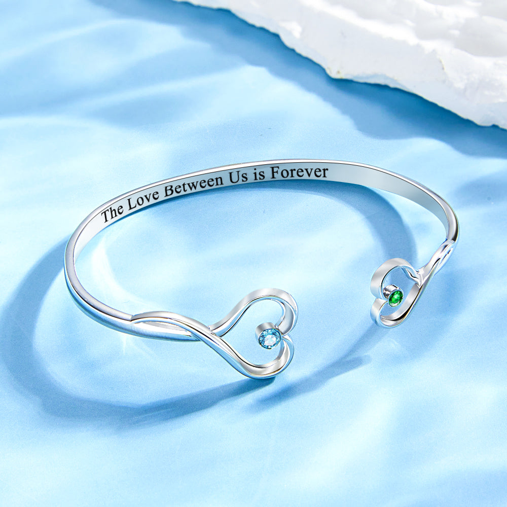 Custom Double Birthstone Heart Bracelet Romantic Couple Gift