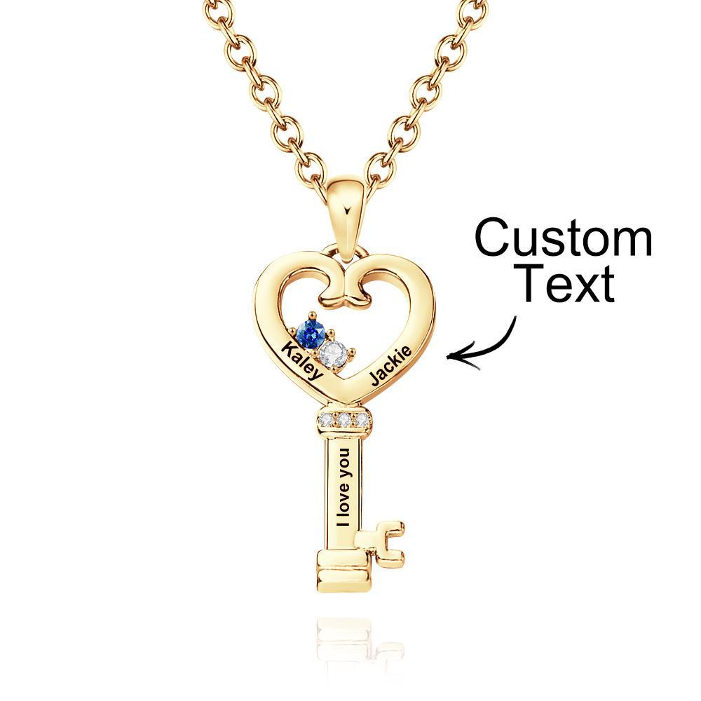 Personalized Key Diamonds Necklace With Text Love Heart Pendant Gift For Her - NameNecklace