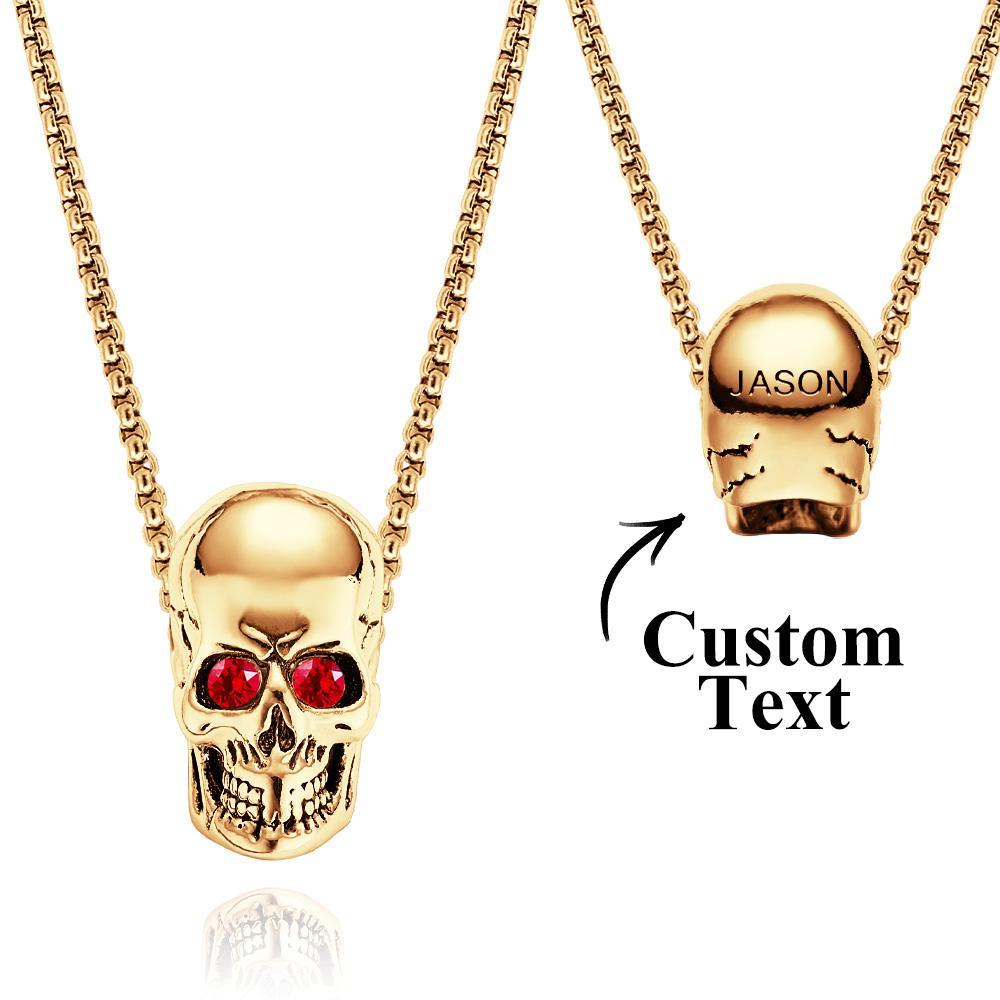 Engraved Skull Necklace With Birthstone Eyes Creative Gifts Halloween - NameNecklace