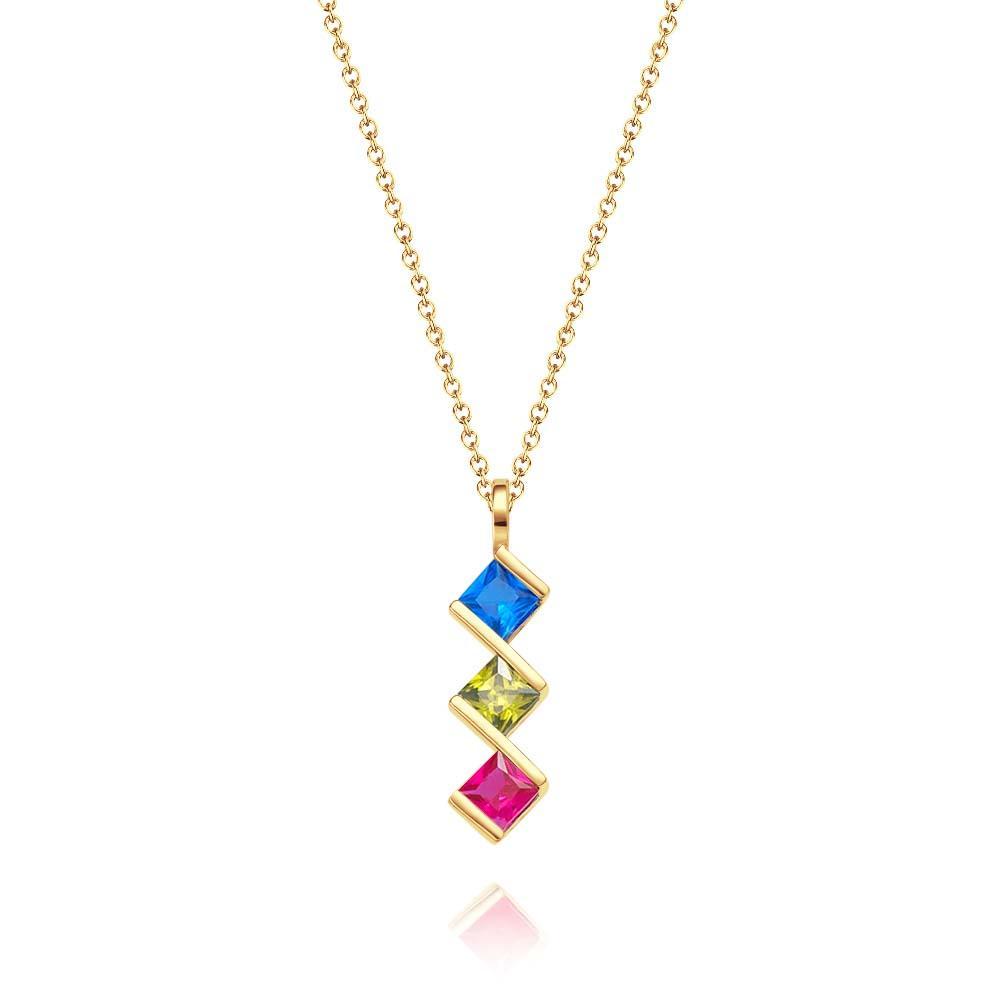 Personalized Birthstone Strip Necklace Colorful Square Diamond Pendant Gifts For Her - NameNecklace