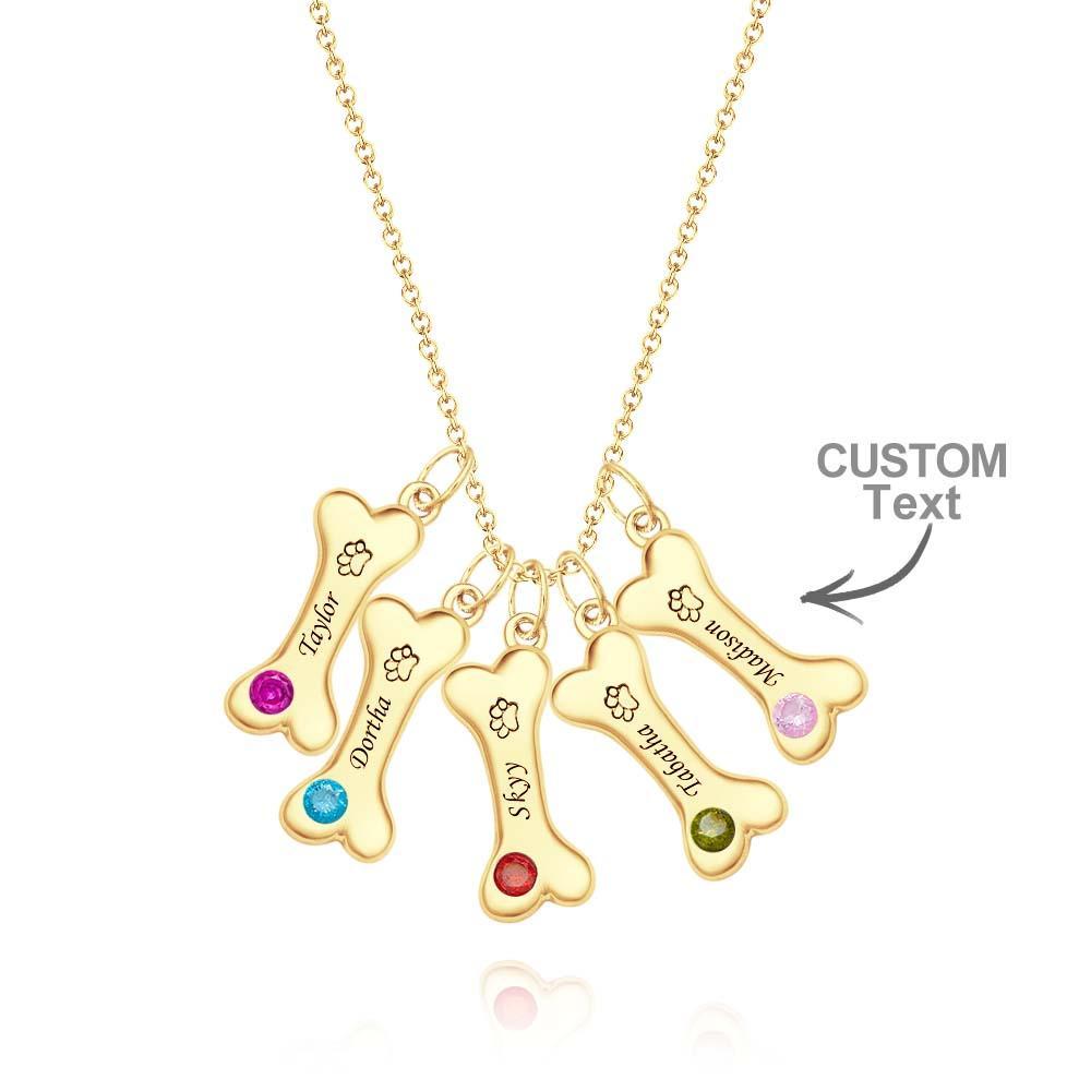 Engravable Bone Necklace With Birthstone Custom Pet Paw Pendant Gift For Pet Lovers - NameNecklace