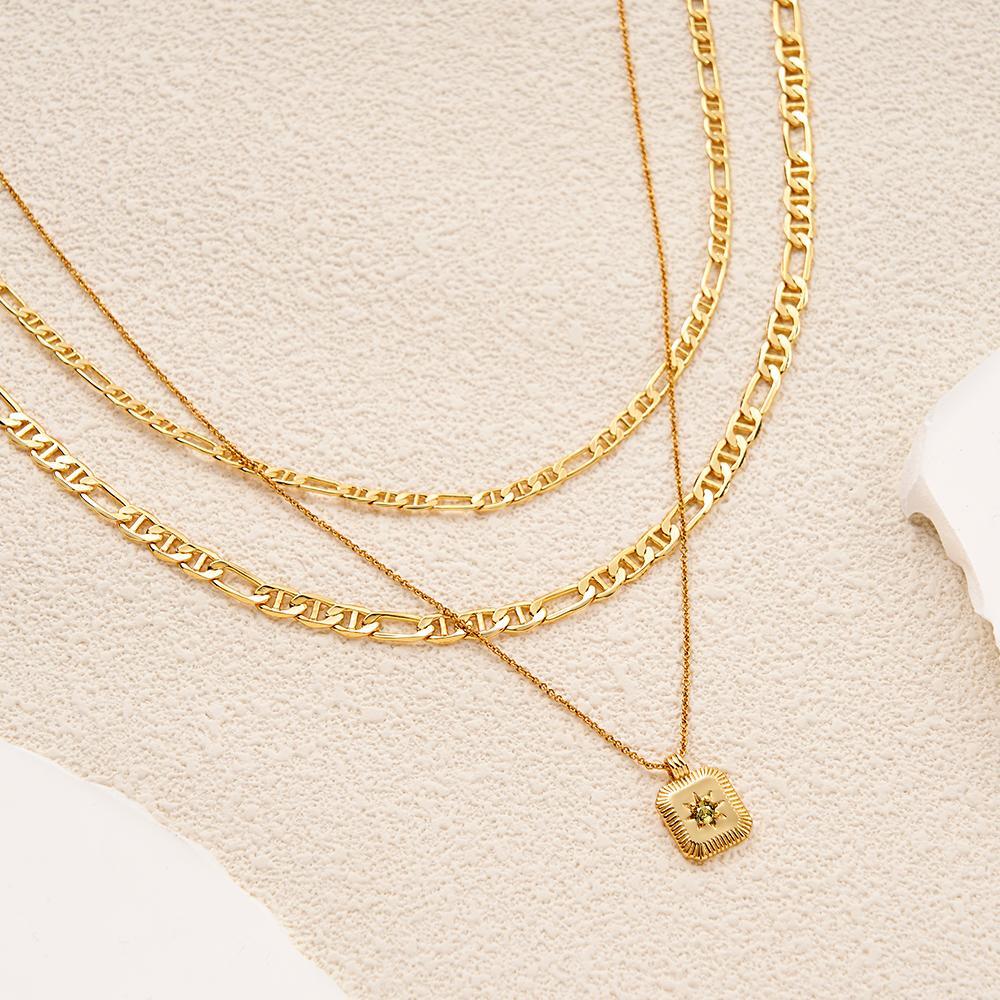 Layered Custom Necklace Birthstone Star Ridge Pendant Necklace - NameNecklace