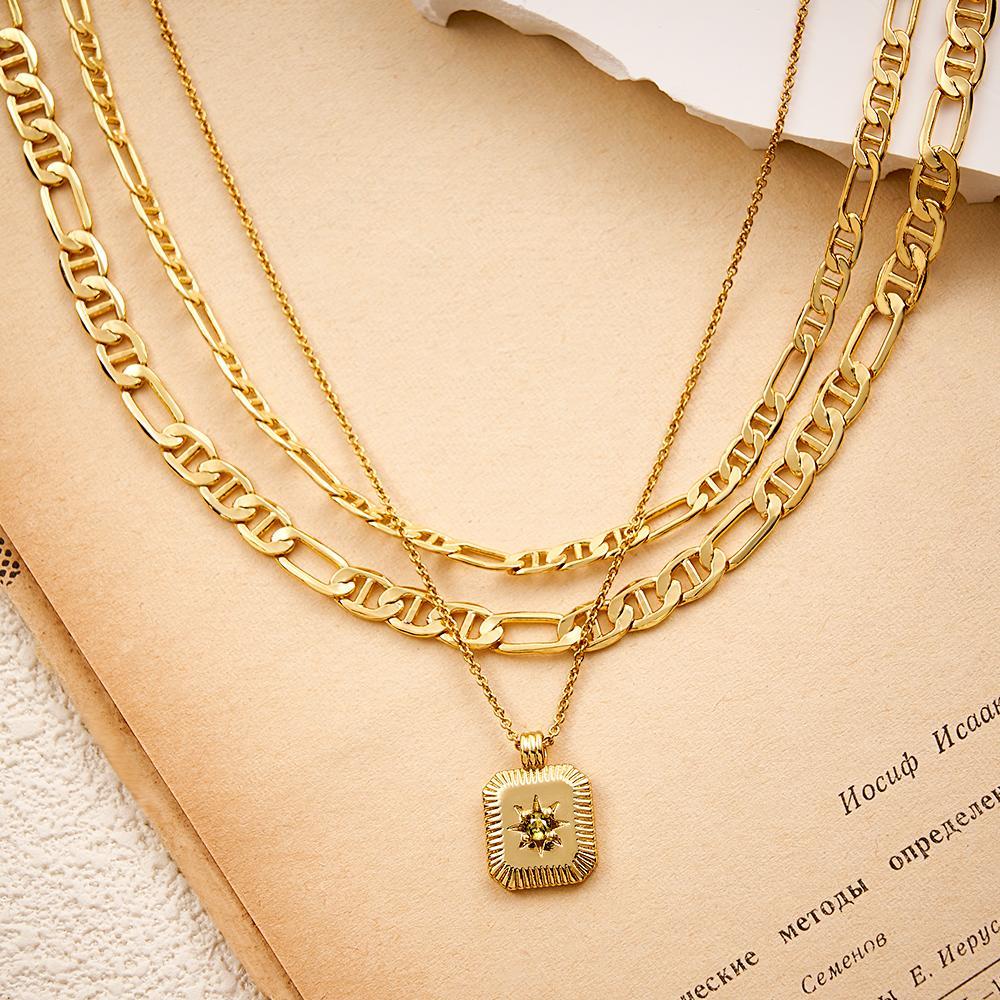Layered Custom Necklace Birthstone Star Ridge Pendant Necklace - NameNecklace