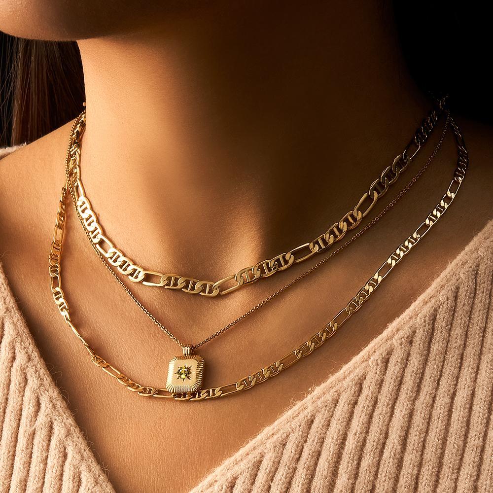 Layered Custom Necklace Birthstone Star Ridge Pendant Necklace - NameNecklace