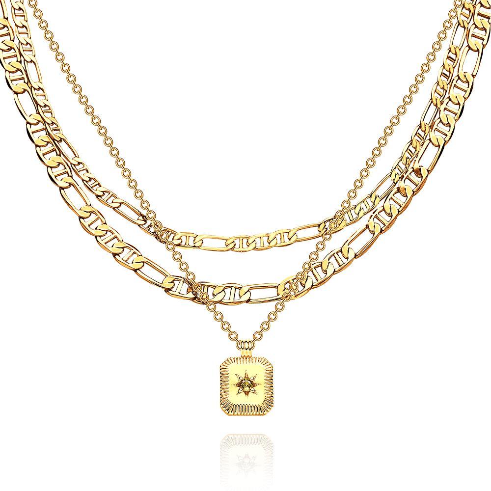 Layered Custom Necklace Birthstone Star Ridge Pendant Necklace - NameNecklace