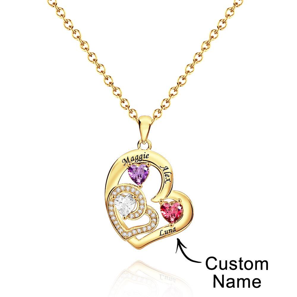 Personalized Heart Birthstone Necklace Charming Engraved Pendant Jewelry Gift For Her - NameNecklace