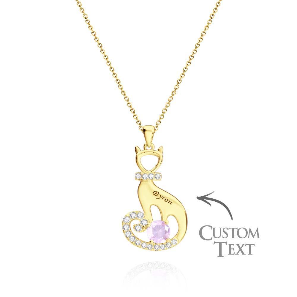 Lovely Cat Birthstone Necklace With Text Unique Zircon Pendant Jewelry Gifts For Women - NameNecklace