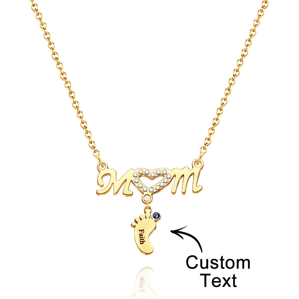 Mother's Necklace With Small Custom Name & Birthstone Baby Foot Charms - NameNecklace