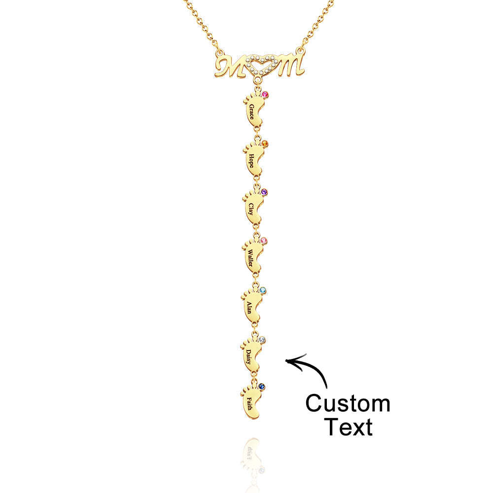 Mother's Necklace With Small Custom Name & Birthstone Baby Foot Charms - NameNecklace