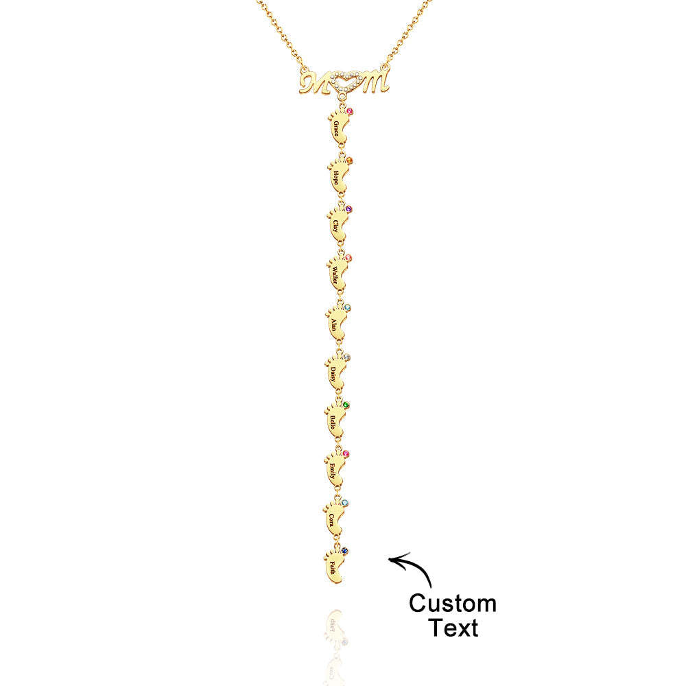 Mother's Necklace With Small Custom Name & Birthstone Baby Foot Charms - NameNecklace