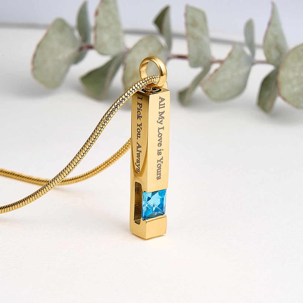 Personalized Urn Necklaces for Ashes Stainless Steel Bar Cremation Necklace Memorial Ashes Necklace Crystal Birthstone Ashes Necklace