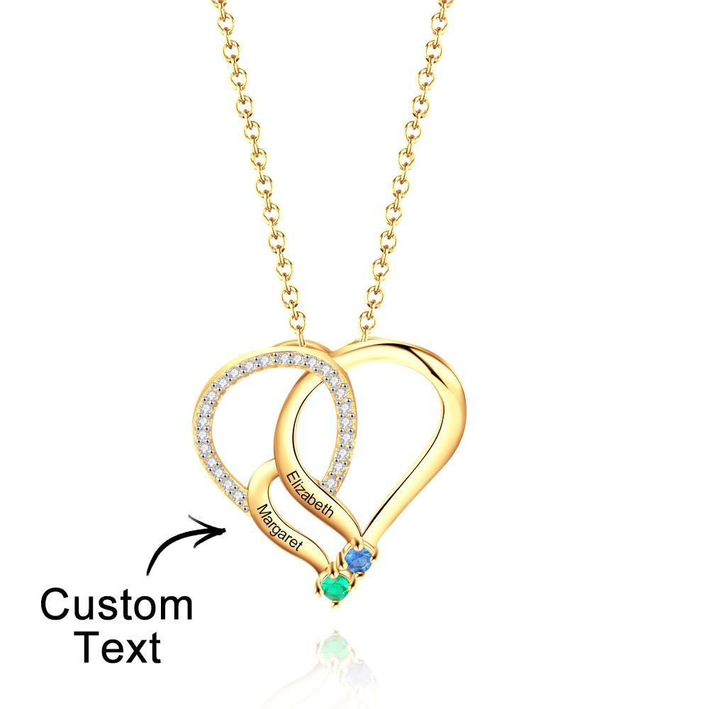 Engraved Name 2-5 Birthstones Heart Necklace Personalized Family Heart Pendant Mother Necklace Gift - NameNecklace
