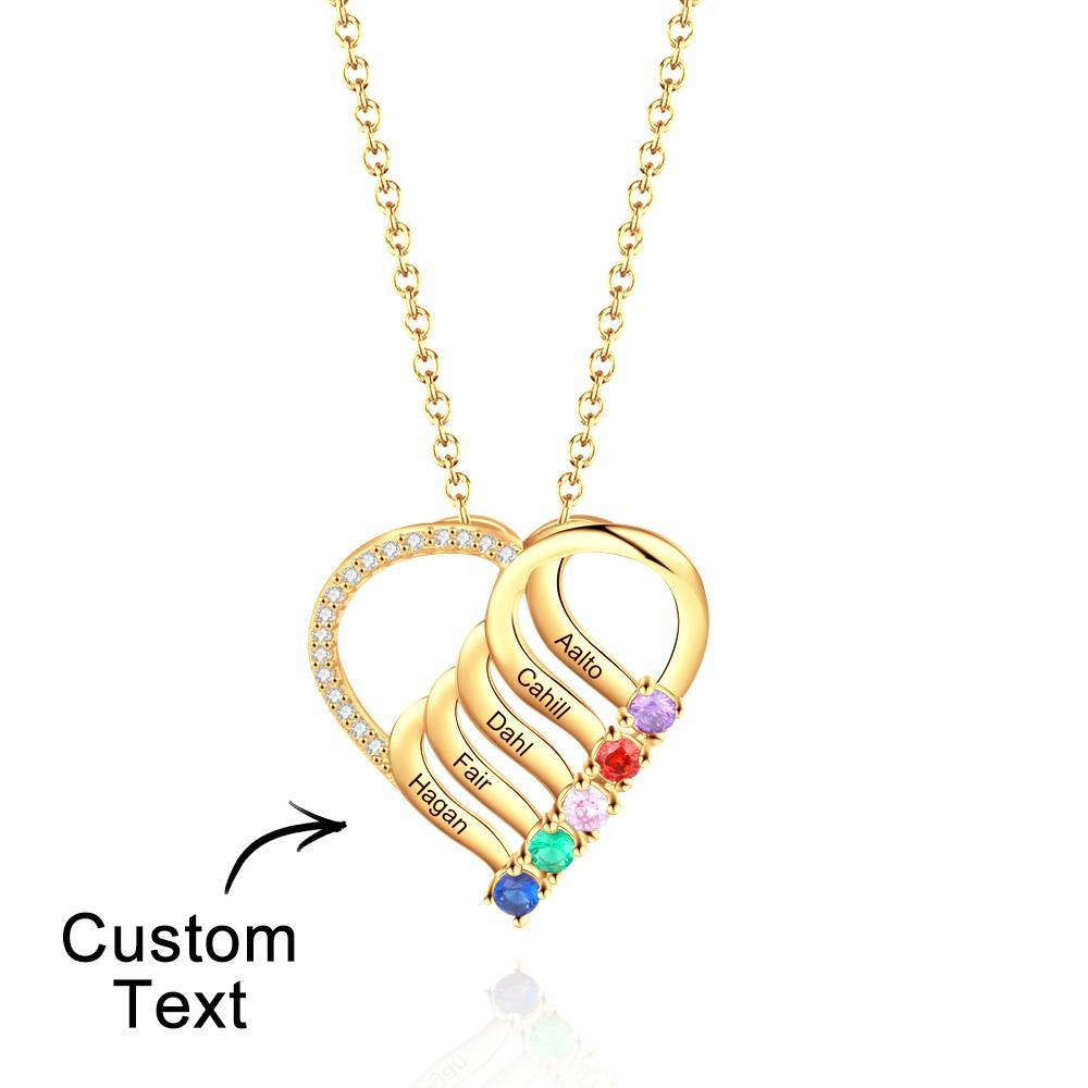 Engraved Name 2-5 Birthstones Heart Necklace Personalized Family Heart Pendant Mother Necklace Gift - NameNecklace