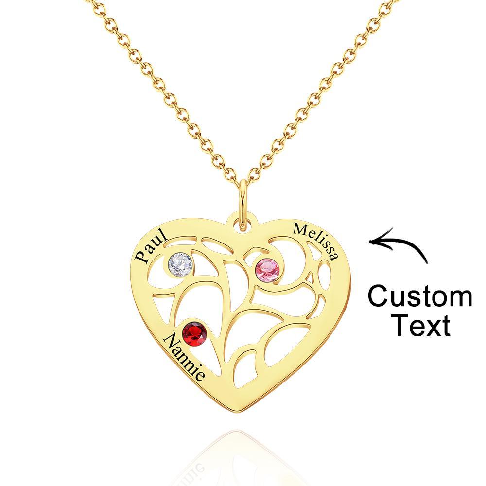Engraved 1-5 Names Birthstone Family Tree Personalized Heart Shaped Pendant Christmas Day Gifts - NameNecklace