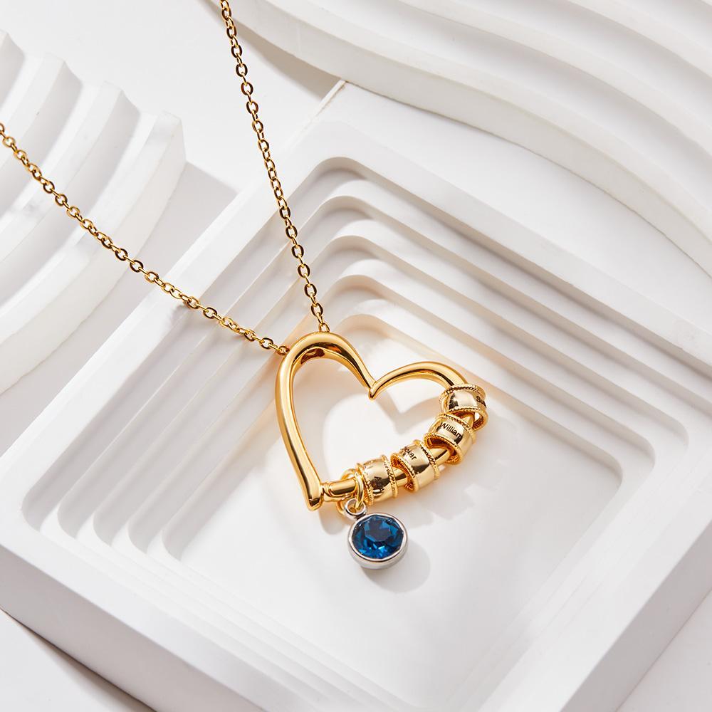 Heart Necklace with Engraved Beads Personalized Charming Necklace for Mom - NameNecklace