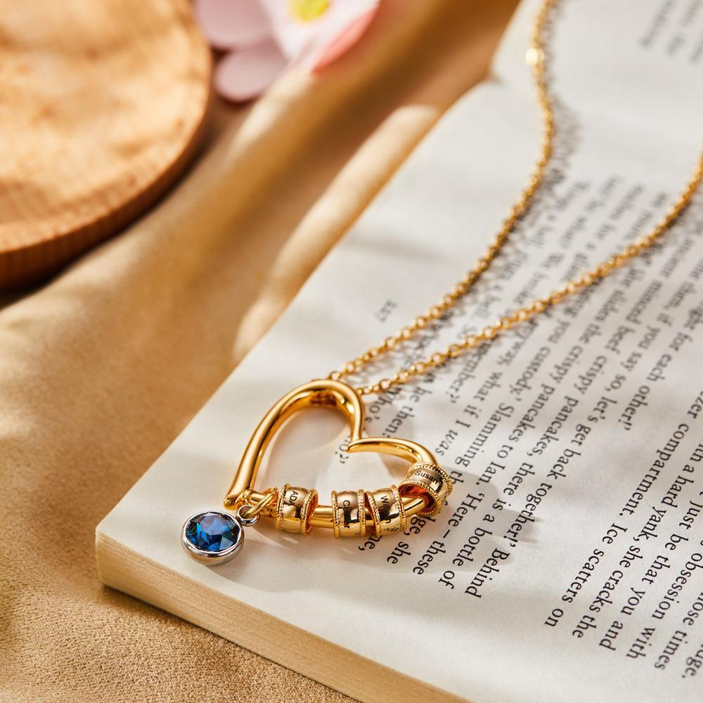 Heart Necklace with Engraved Beads Personalized Charming Necklace for Mom - NameNecklace