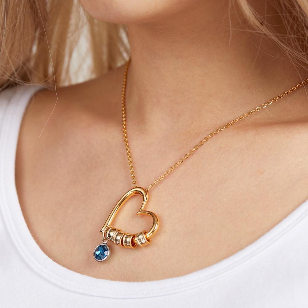 Heart Necklace with Engraved Beads Personalized Charming Necklace for Mom - NameNecklace