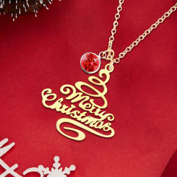 Personalized Christmas Tree Birthstone Necklace Christmas Gift for Her - NameNecklace