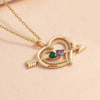 Personalized Name Birthstone Cupid Arrow Heart Necklace Engrave Necklace for Her - NameNecklace