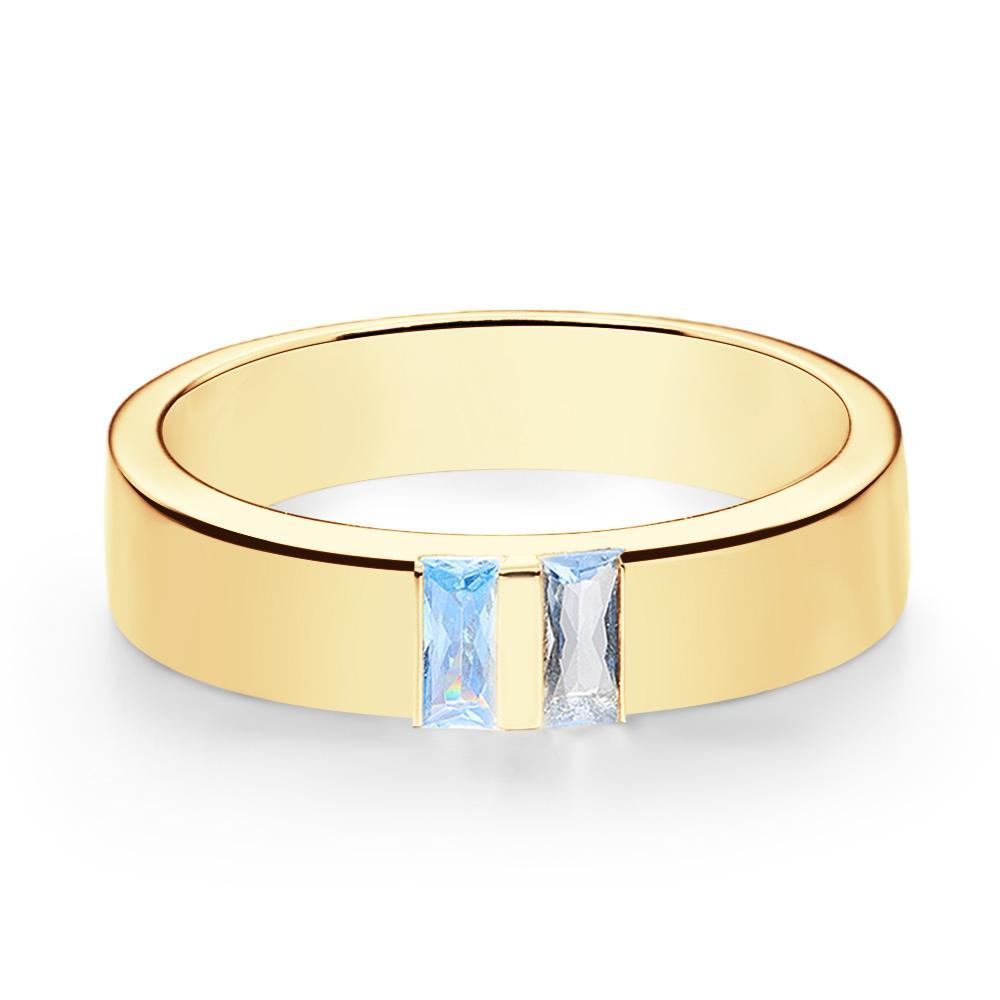 Custom Baguette Birthstone Ring 18k Gold Plated Personalized Family Ring Gift For Her - NameNecklace