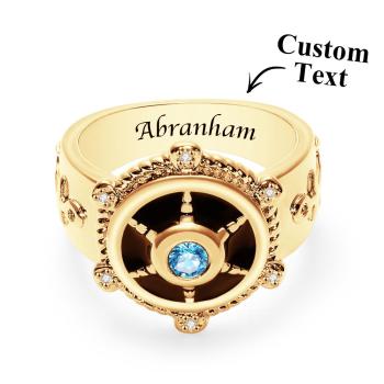 Engravable Boat Rudder Ring With Diamond Unique Retro Ring Gift For Him - NameNecklace