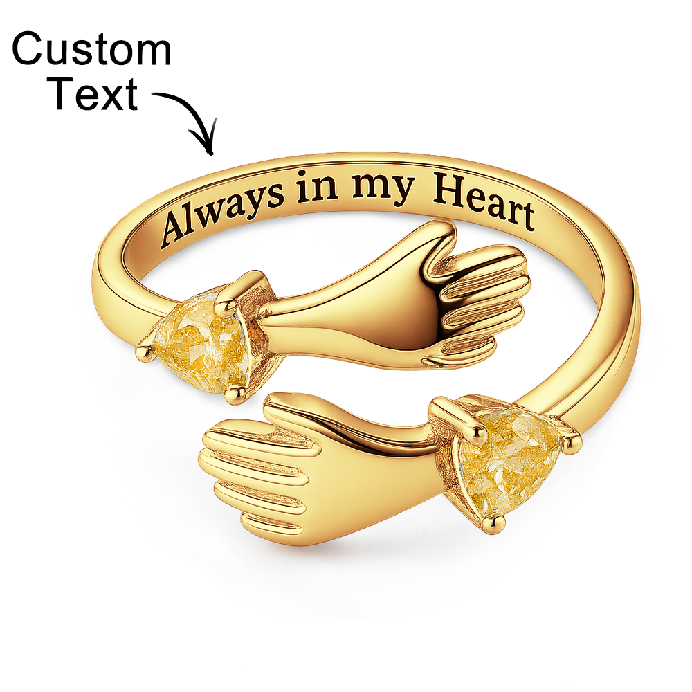 Grandma and Granddaughter Hands Ring – Two Hands Embrace Design with Personalized Birthstones
