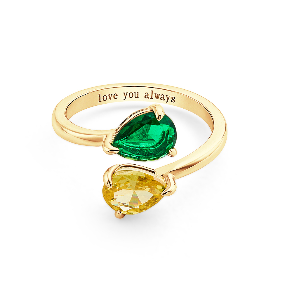 Personalized Two Birthstone Ring for Her – Valentine’s Day Gift for Girlfriend or Wife