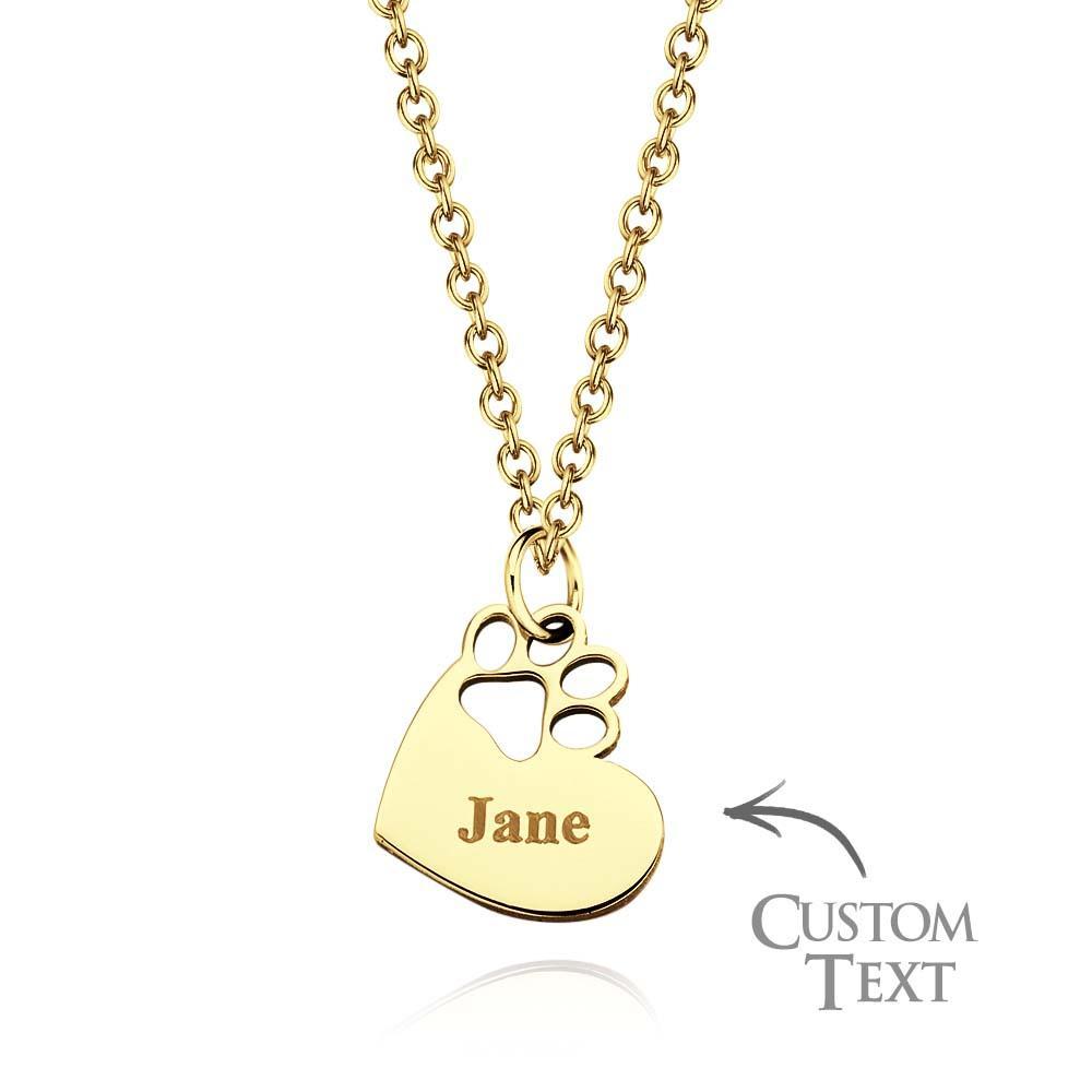 Custom Engraved Pawprint Cutout Heart Necklace Beautiful Pet Theme Pendant Necklace For Pet Lovers - NameNecklace