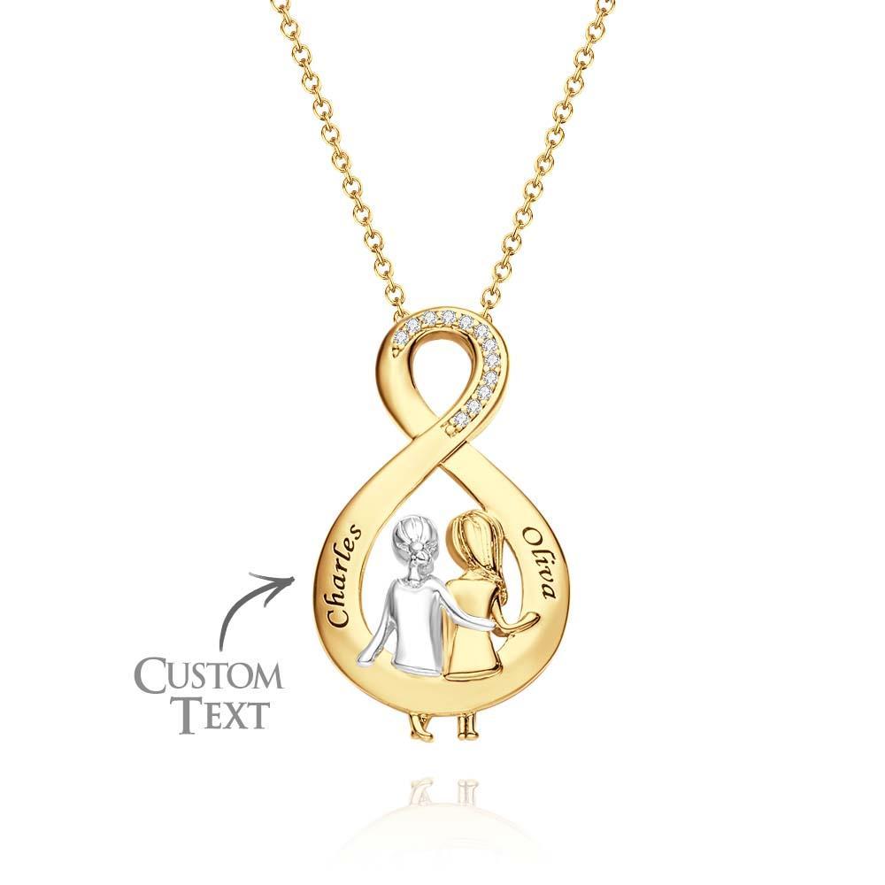 Elegant Engraved Zircon Necklace Sister Sitting Together Pendant Mother's Day Gift - NameNecklace