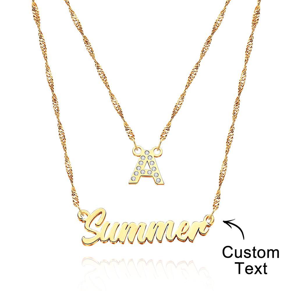 Double Chain Name Necklace Layered Necklace Custom Gold Initial Necklace, Personalized Letter Name Necklace Gift for Her - NameNecklace