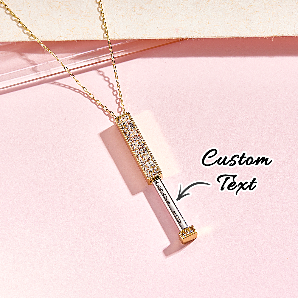 Custom Engraved Bar Necklace with Zircon Personalized Vertical Bar Necklace Hide Message Necklace Surprise Gift for Her