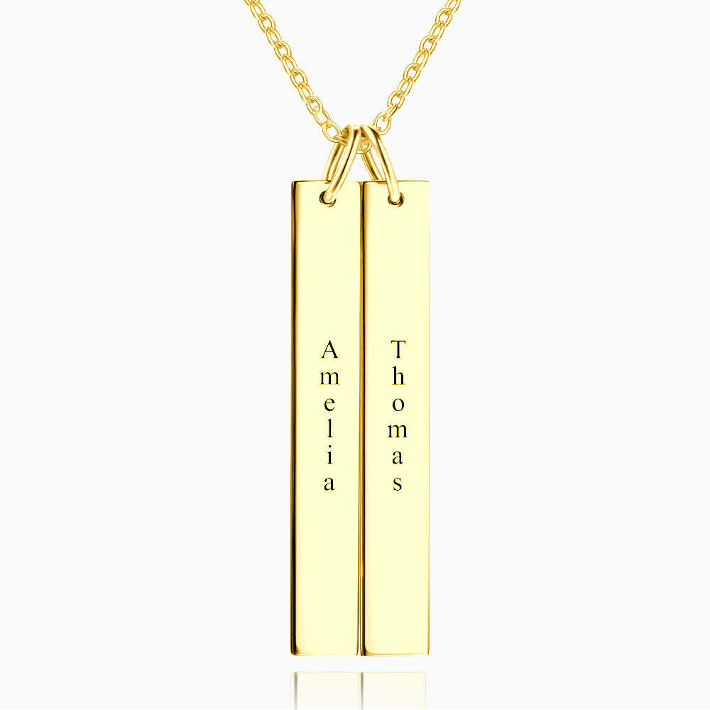 Vertical Two Bar Necklace With Engraving 14k Gold Plated