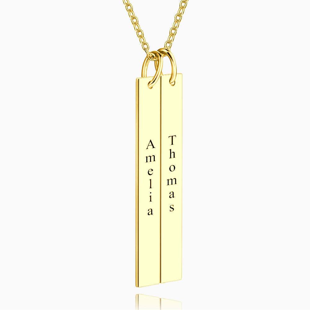 Vertical Two Bar Necklace With Engraving 14k Gold Plated