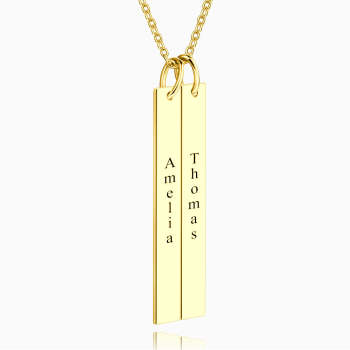 Vertical Two Bar Necklace With Engraving 14k Gold Plated
