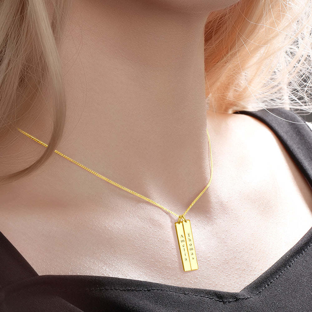 Vertical Two Bar Necklace With Engraving 14k Gold Plated