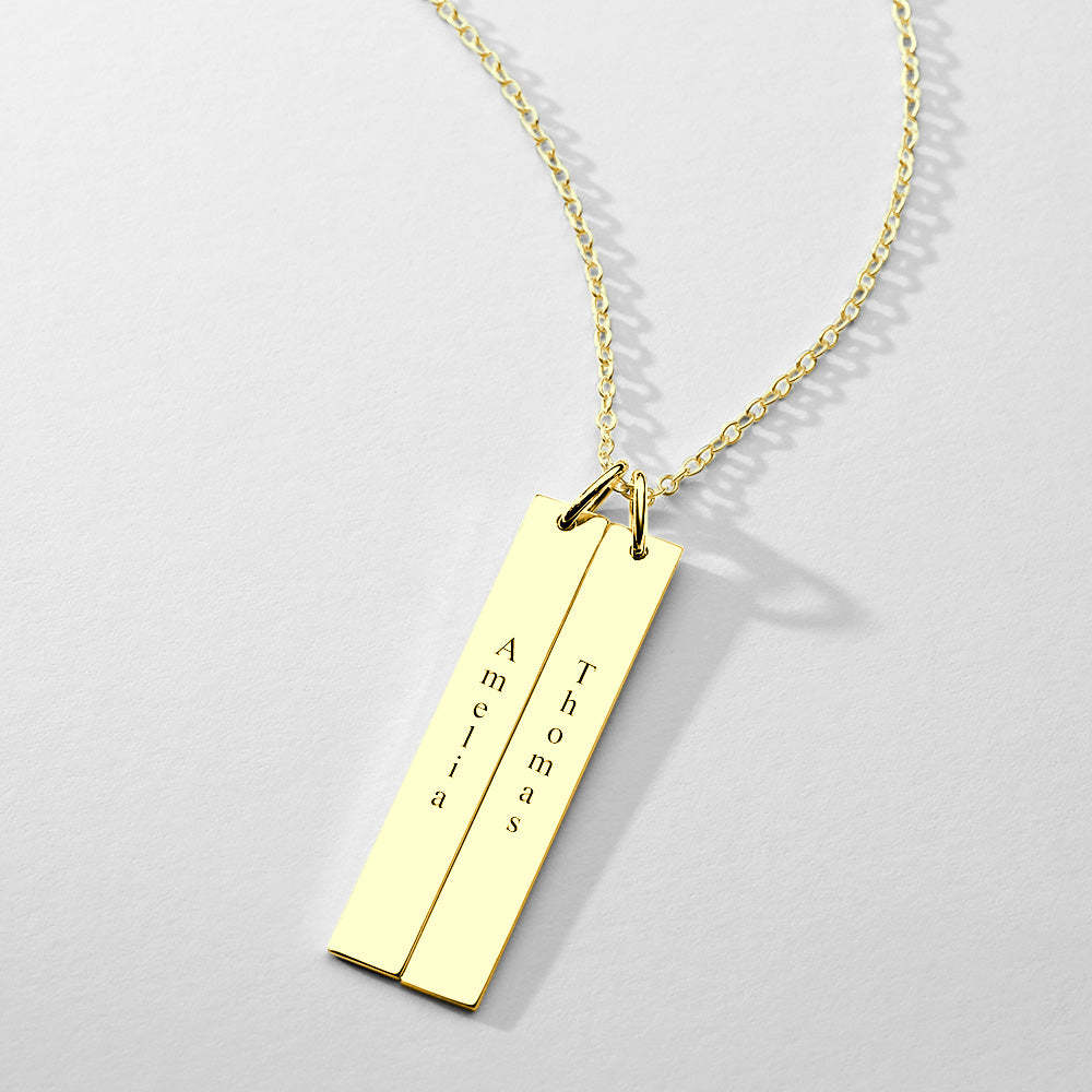Vertical Two Bar Necklace With Engraving 14k Gold Plated