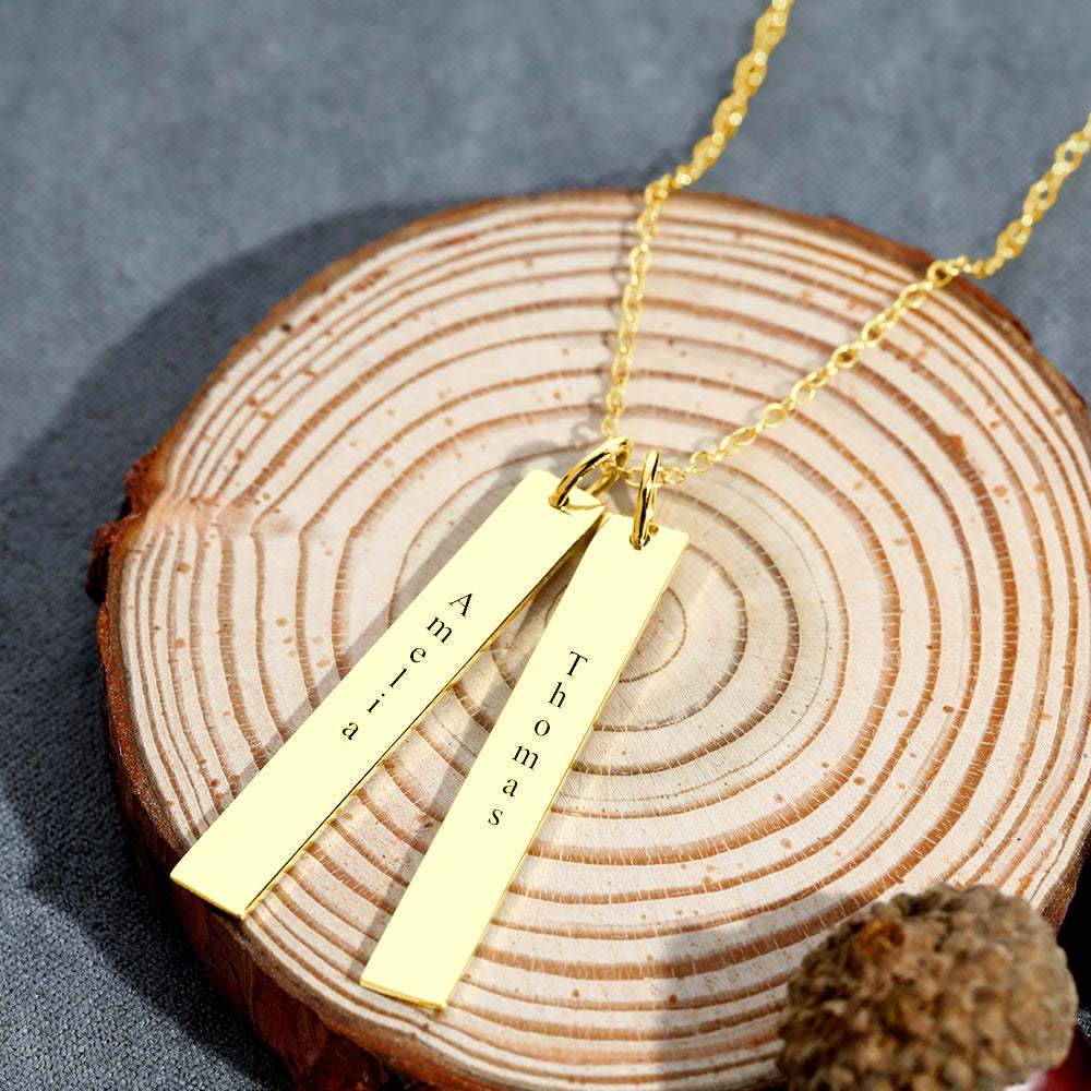 Vertical Two Bar Necklace With Engraving 14k Gold Plated