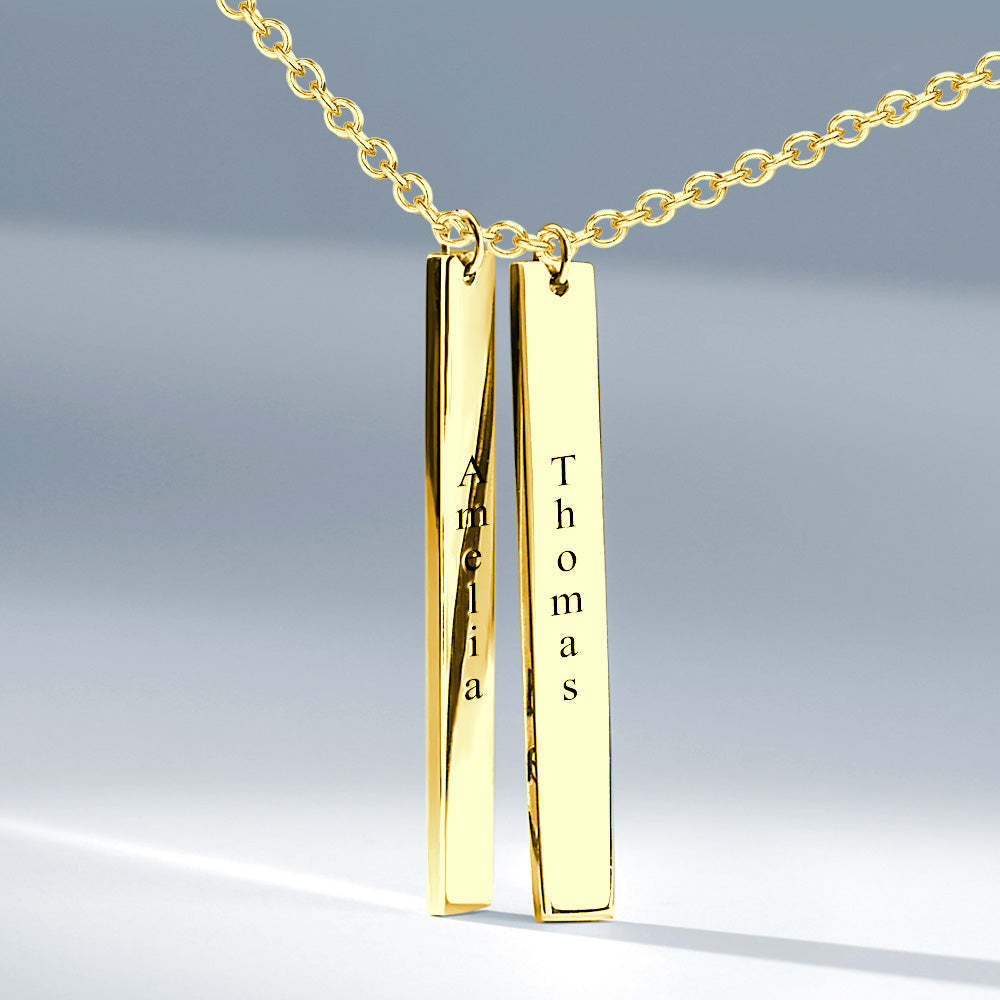 Vertical Two Bar Necklace With Engraving 14k Gold Plated