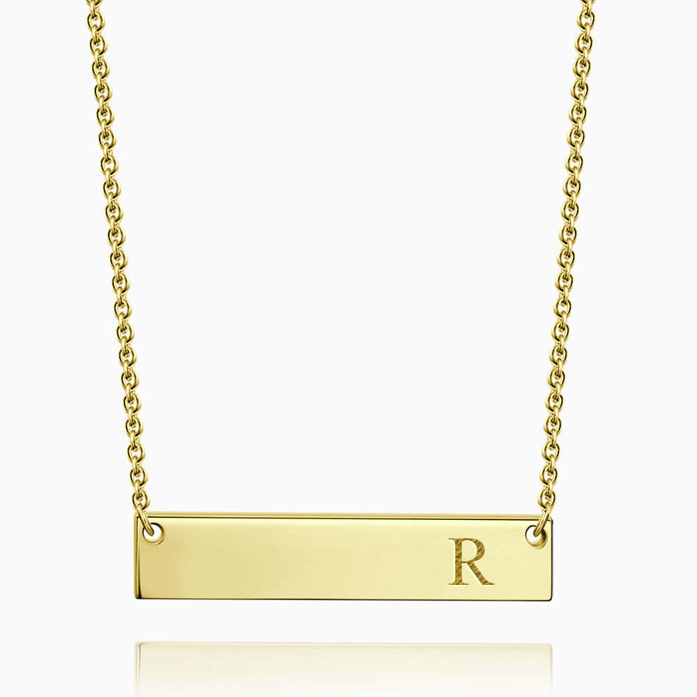 Initial Bar Necklace With Engraving 14k Gold Plated