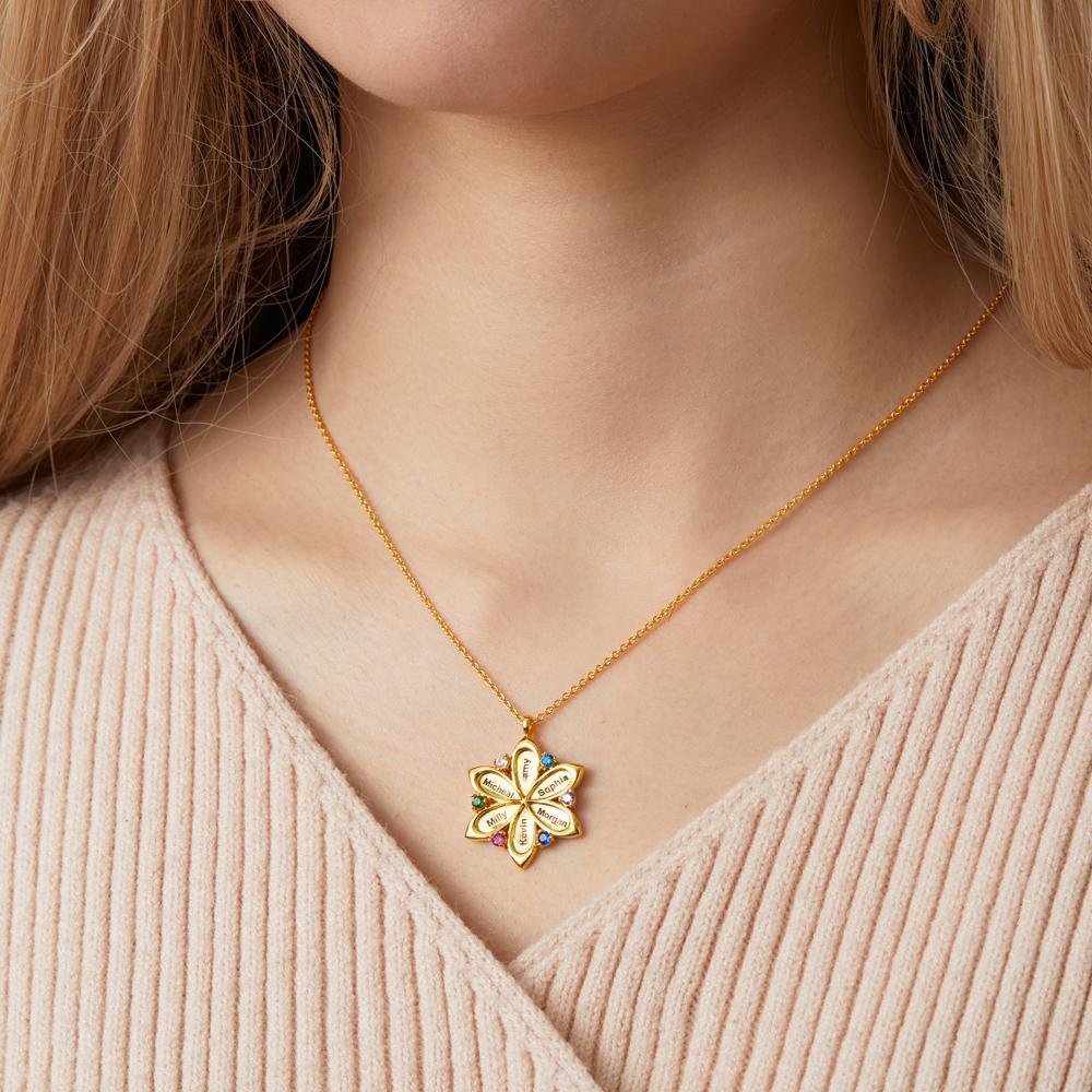 Personalized Name Flower Necklace Elegant Birthstone Pendant Necklace Jewelry Mother's Day Gifts - NameNecklace