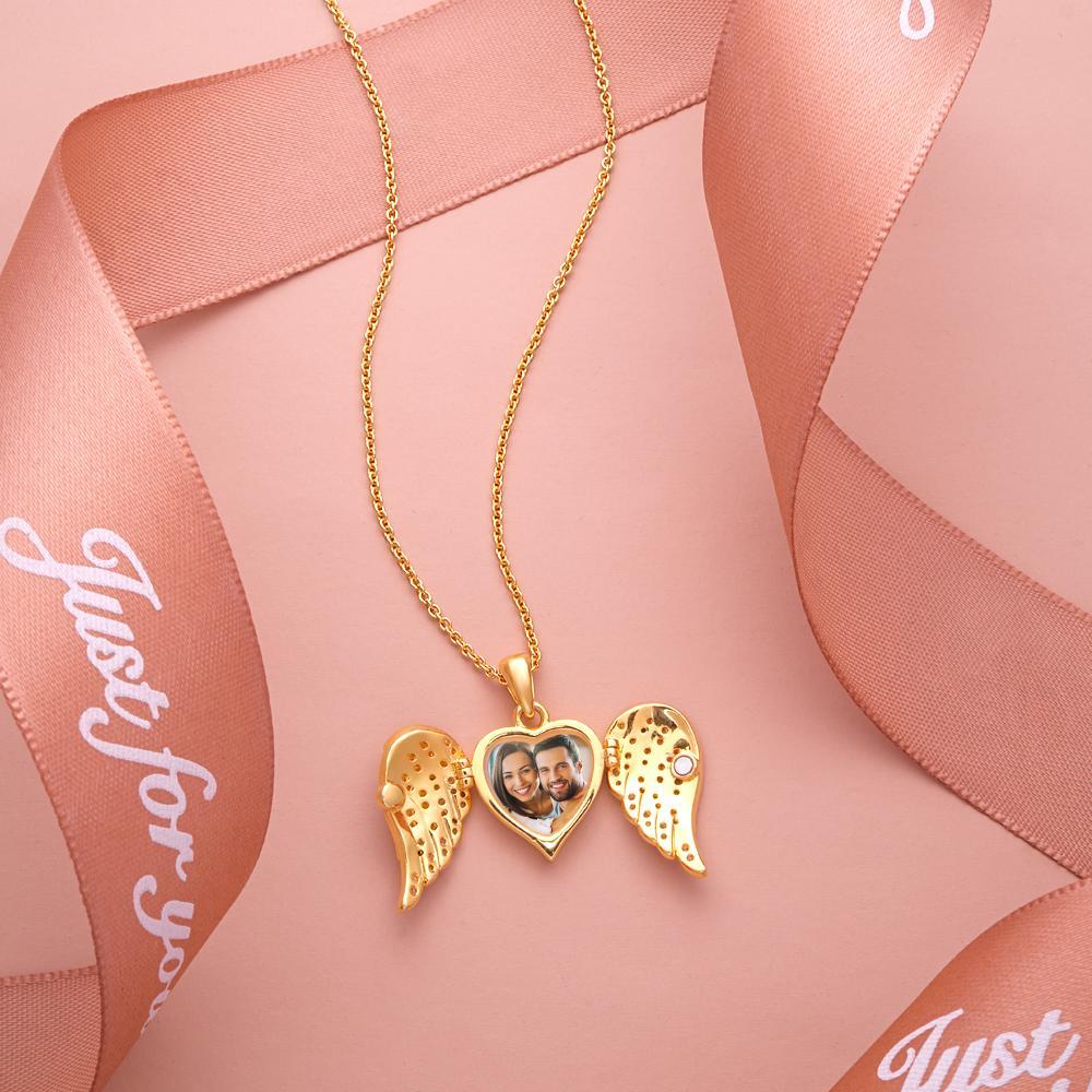Custom Photo Engraved Necklace Angel Wings Delicate Diamond Gifts - NameNecklace