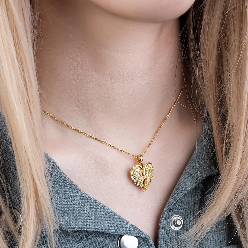 Custom Photo Engraved Necklace Angel Wings Delicate Diamond Gifts - NameNecklace