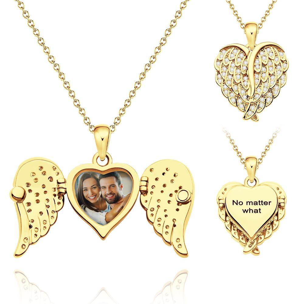 Custom Photo Engraved Necklace Angel Wings Delicate Diamond Gifts - NameNecklace