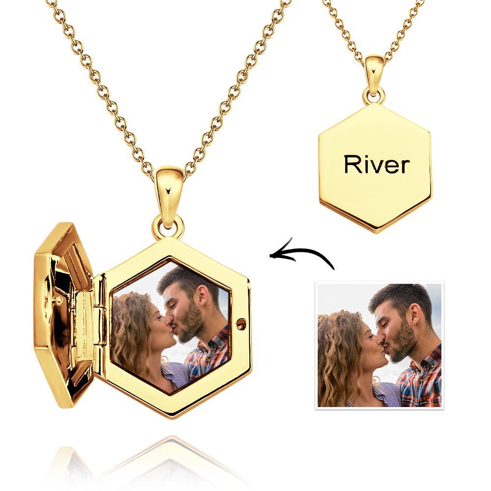 Custom Photo Engraved Necklace Hexagon Unique Gifts for Couple - NameNecklace