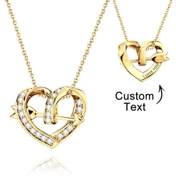 Arrow of Love Engraved Necklace Personalized Diamond Heart Pendant Gift for Her - NameNecklace