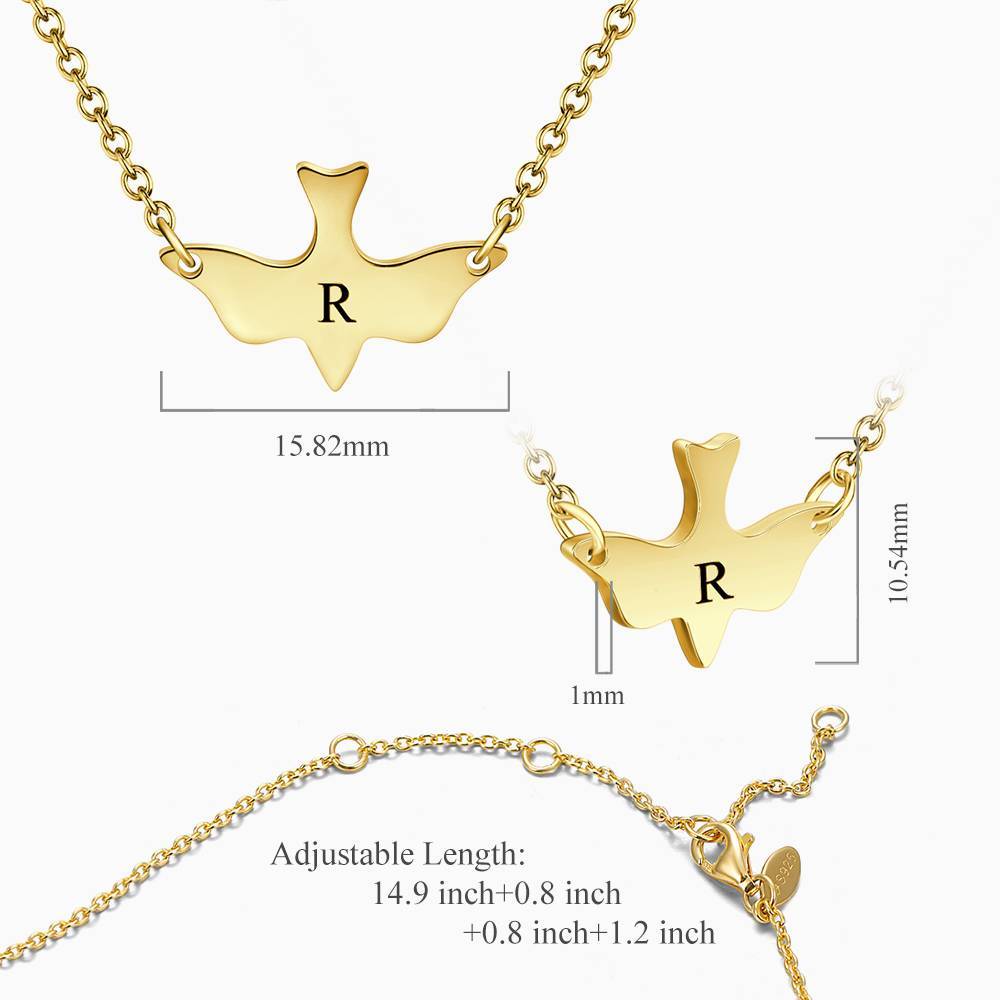 Initial Bird Engraved Necklace 14k Gold Plated