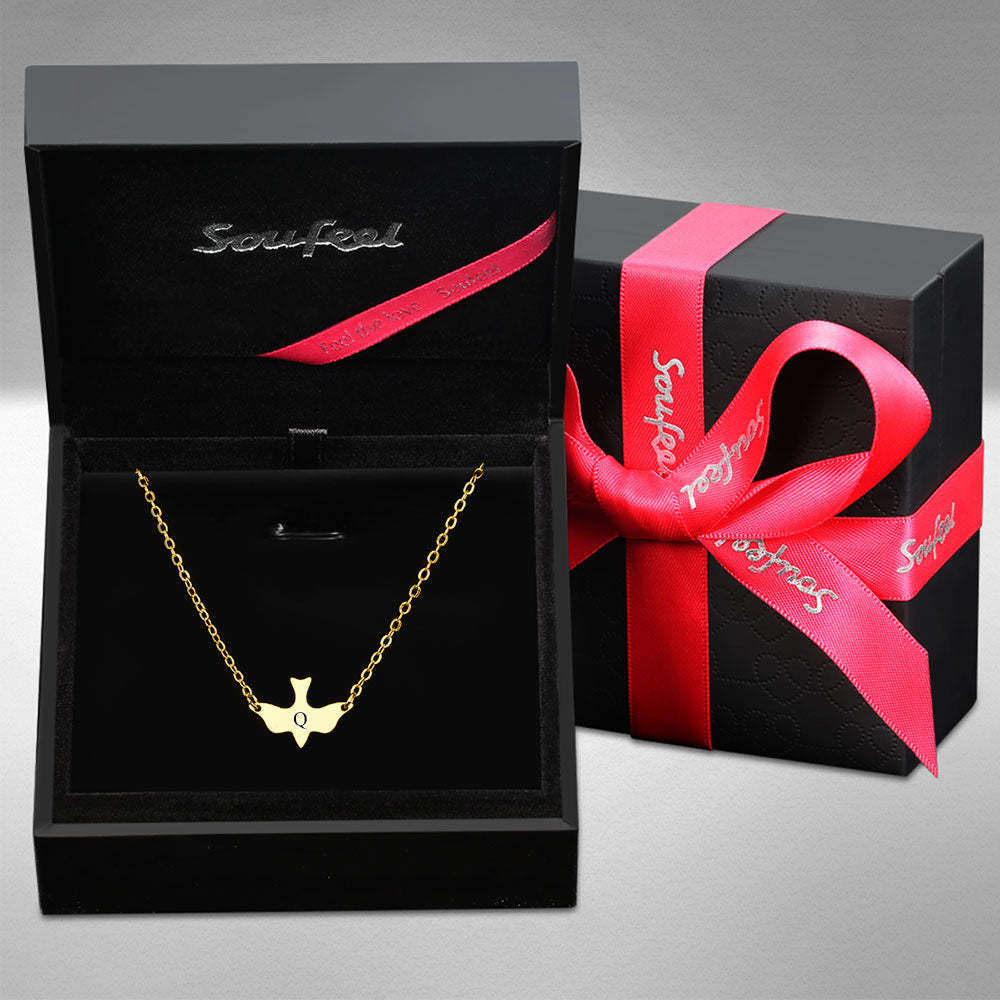 Initial Bird Engraved Necklace 14k Gold Plated