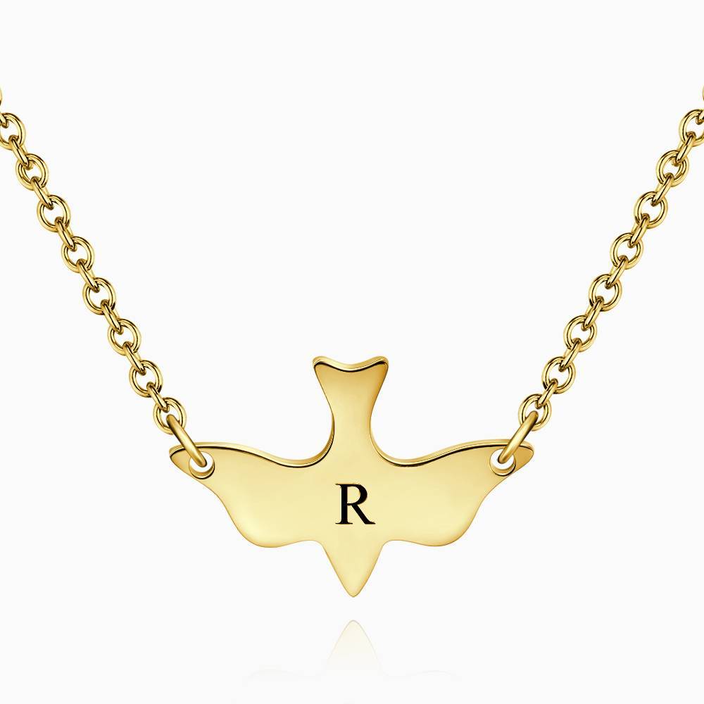 Initial Bird Engraved Necklace 14k Gold Plated