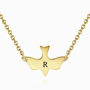Initial Bird Engraved Necklace 14k Gold Plated