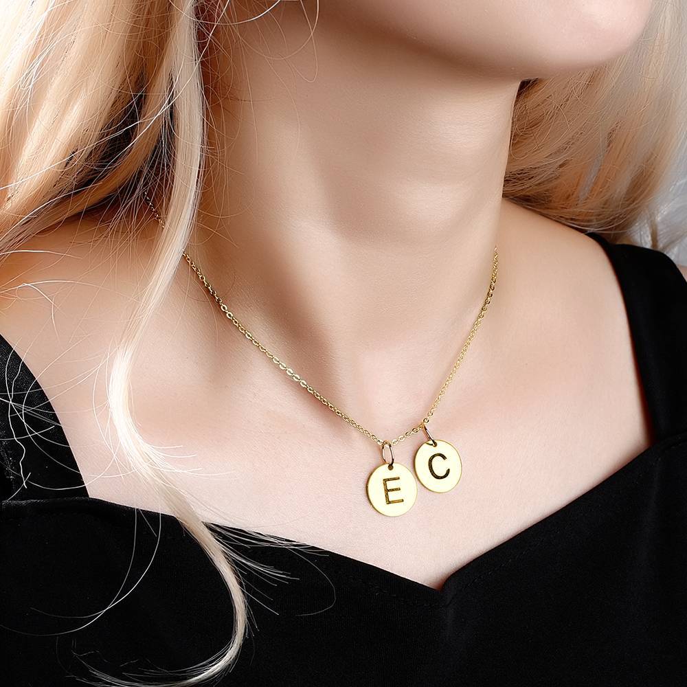 Initial Disc Engraved Necklace 14k Gold Plated